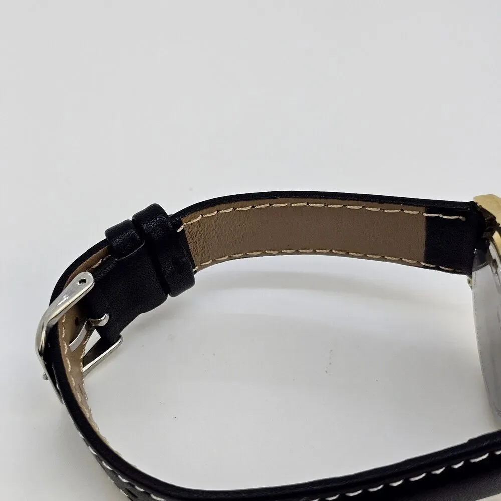 VTG Lorus Men's Watch 36MM Gold Dial DayDate New Black Leather Bands New Battery